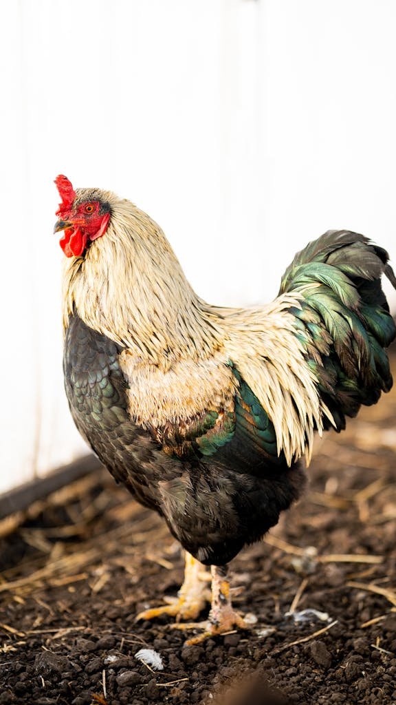 Rooster with White Feathers